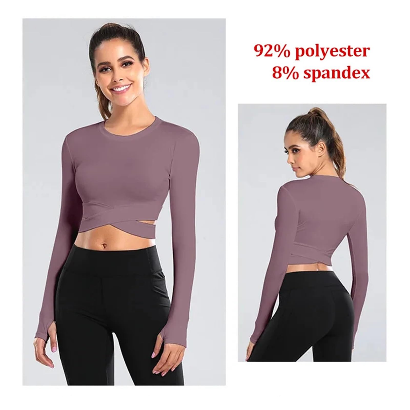 Top yoga a maniche lunghe donna Top da yoga a maniche lunghe Miidriff | Sport Fitness Crop Top Camicie da palestra Canotte da corsa slim fit Criss Cross Vita incrociata