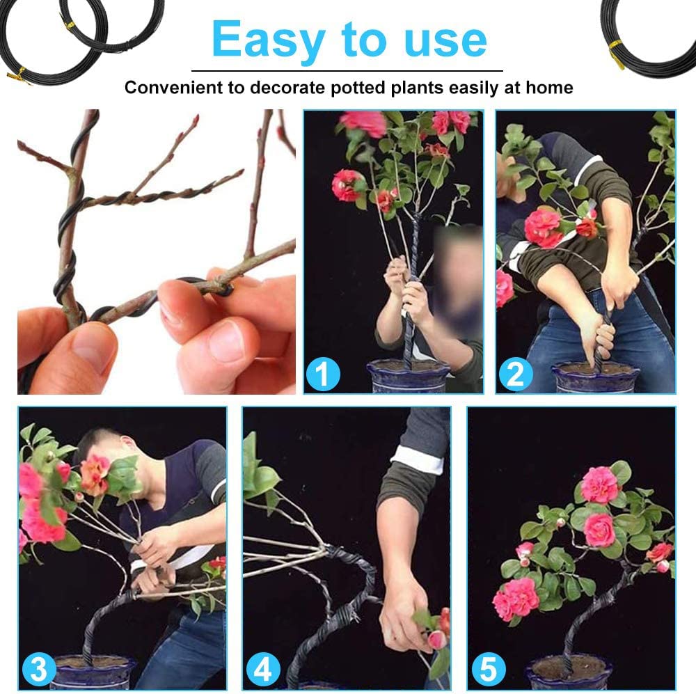 2 szt. X 20M Bonsai narzędzie do pielęgnacji drzewo drut treningowy 2.0mm roślinny drut rzemieślniczy drut aluminiowy rękodzieło tkanie, do trzymania gałęzi Bonsai (każda rolka 20M, czarny)