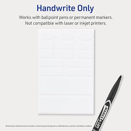 Vista 5 de Avery No-Iron Fabric Labels, Assorted Shapes and Sizes, Washer and Dryer-Safe Waterproof Labels, Non-Printable, 45 Total (40700)