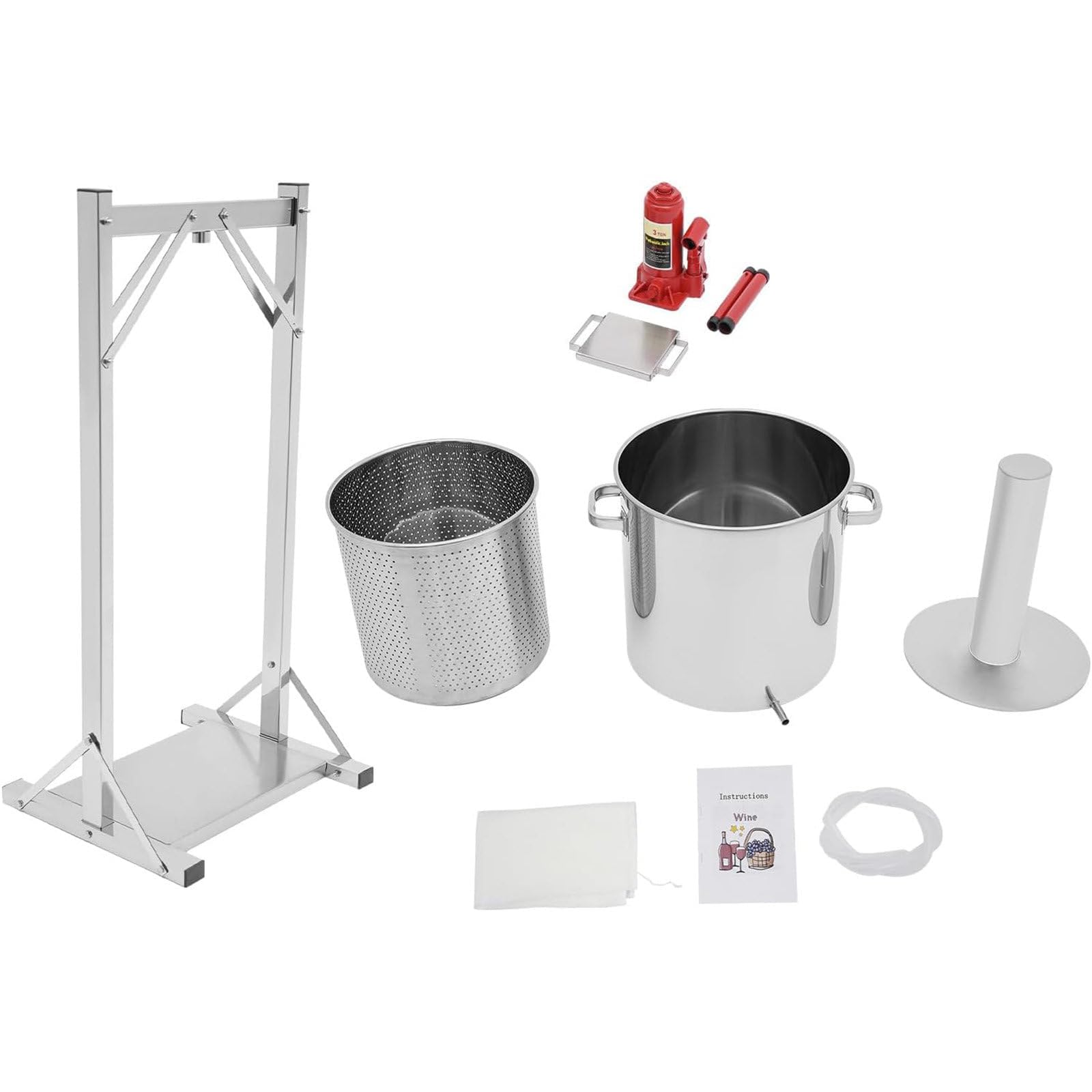 Prensa hidráulica de vino de frutas, máquina manual de jugo con gato y bandeja sanitaria, prensador de hierbas de queso de acero inoxidable para sidra y vino de uva, 12 litros