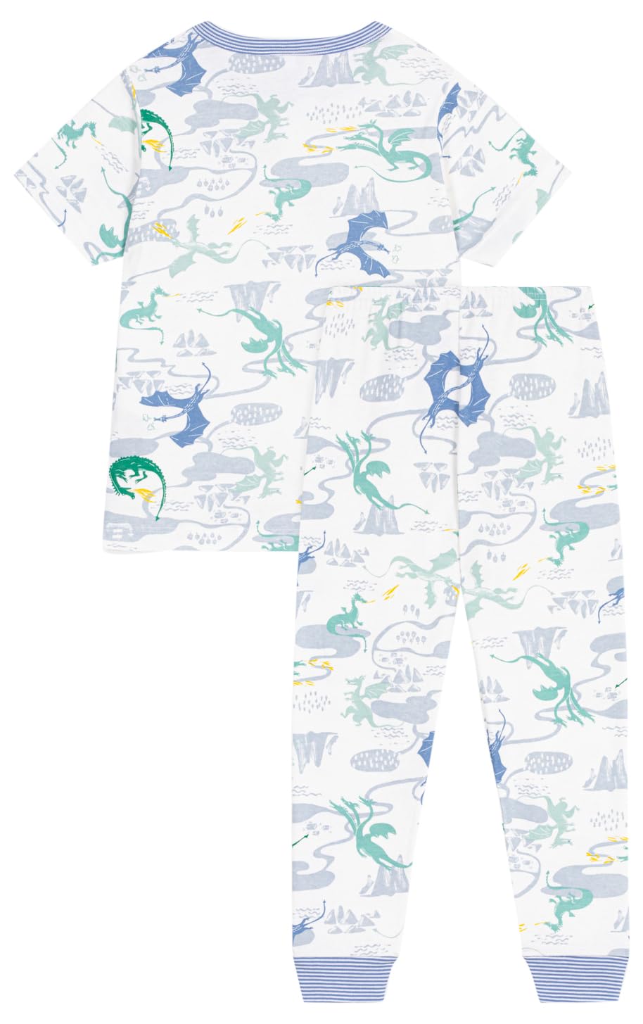 Pe Bateau Pyjama für Kinder, aus Baumwolle, kurzärmlig, Lange Beine, Bedruckt, 6A, Weiß/Mehrfarbig