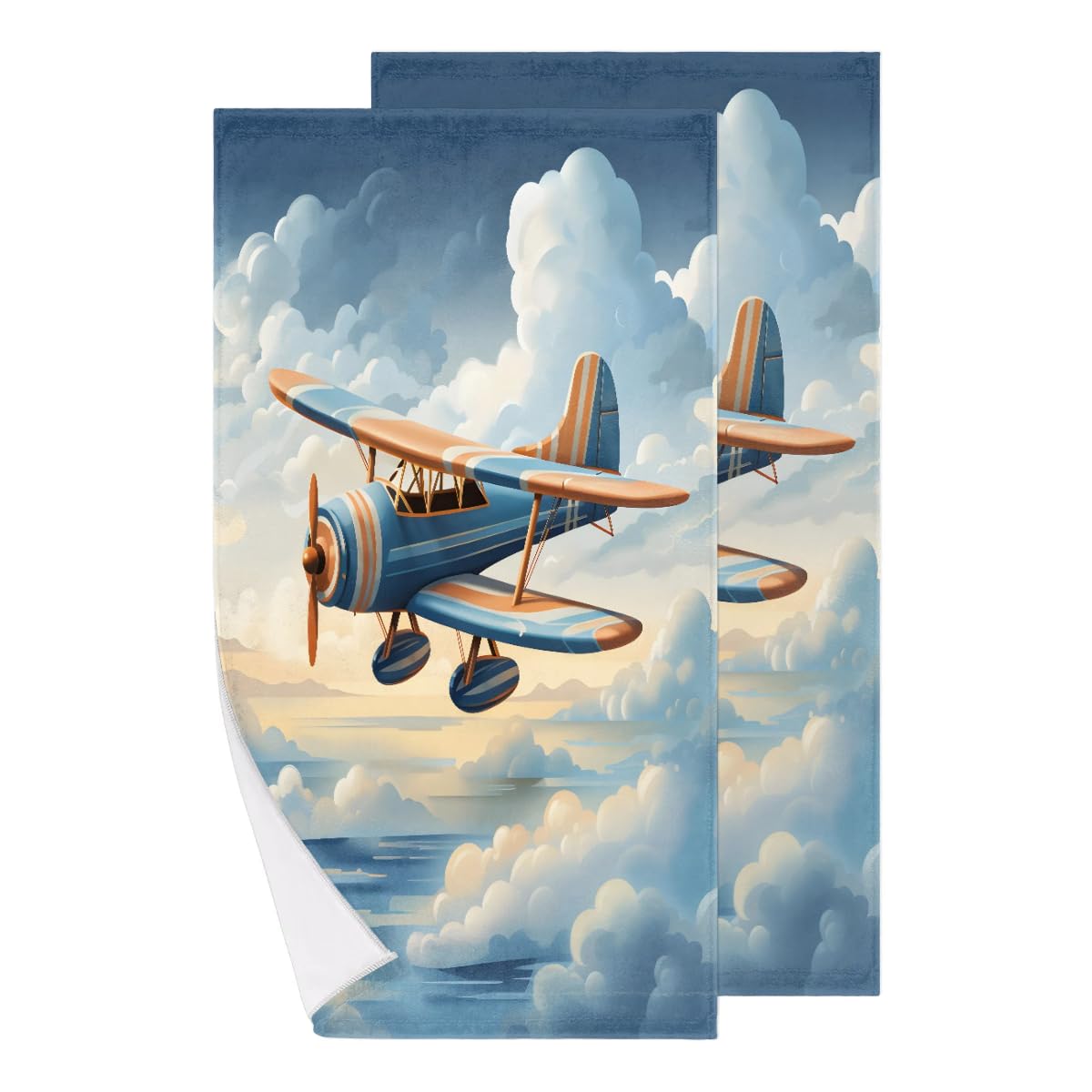 Snatocys Airplane Hand Towels for Bathroom Set of 2, 14 x 28 Inch Face Towel Set Lightweight Absorbent Helicopter Theme Dish Towels for Kitchen Gym