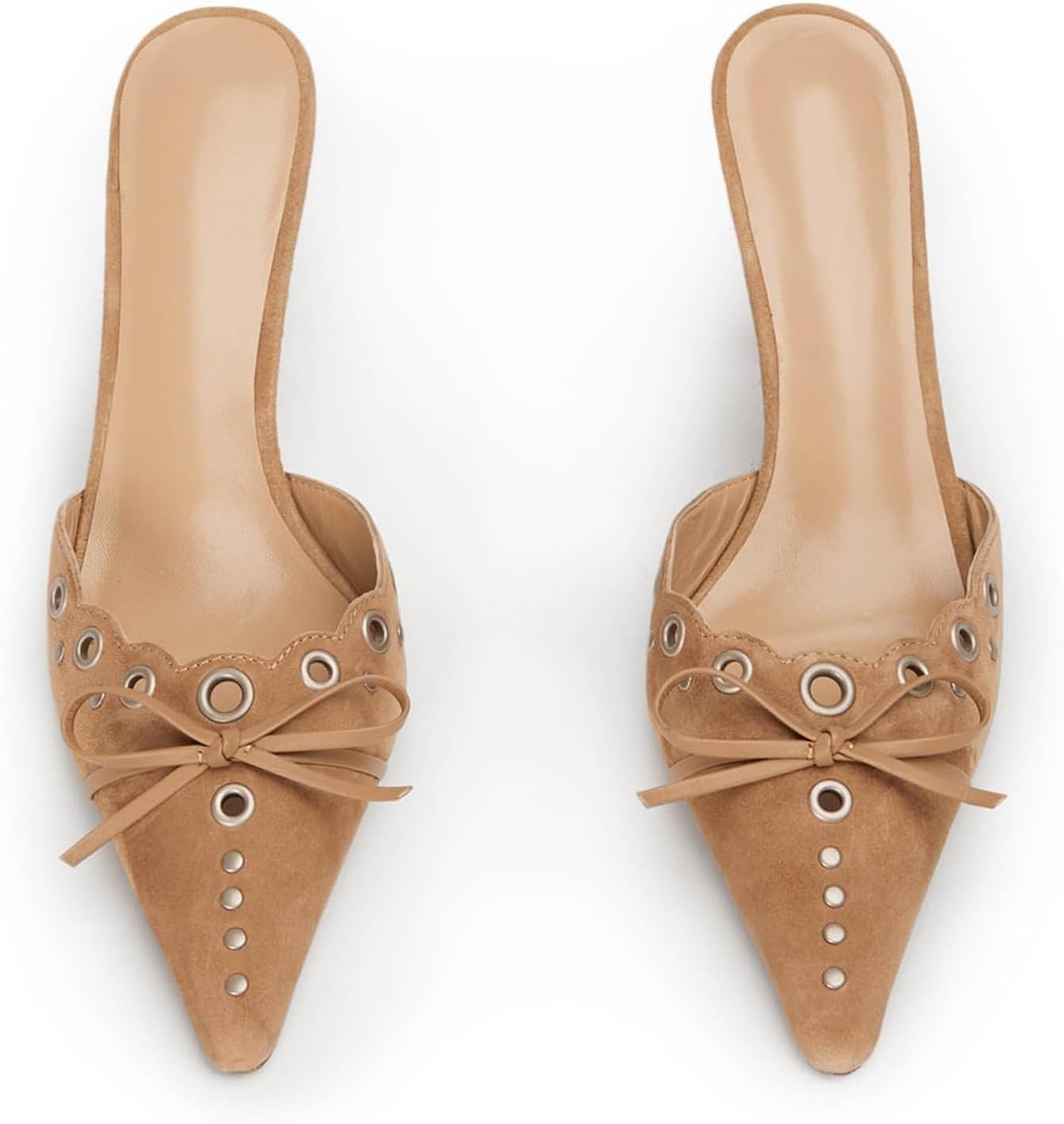 DOEYG Women Pointed Toe Bow Heels Mules Slip on Stiletto Heels Sandals Dress Party Wedding Studded Heels Pumps - Image 4