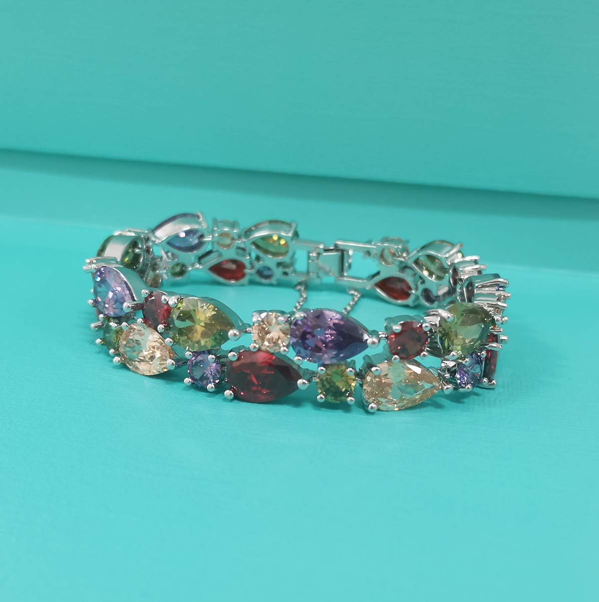 Bracelet for Women Multi Color Cubic Zirconia Crystal Links Bracelets Jewelry Gifts for Mom 7.5 Inch - Image 4