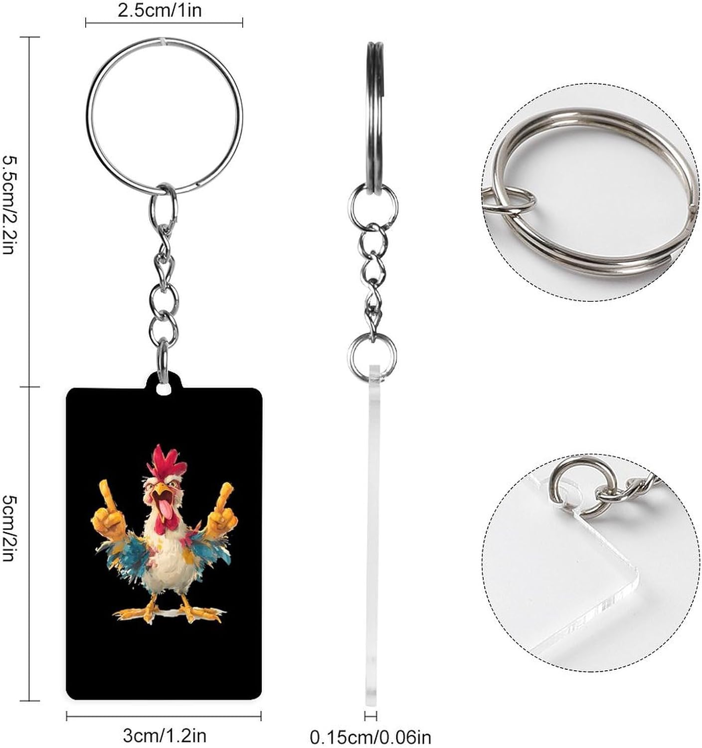 Funny Chicken Cute Keychain Key Ring with Acrylic Graphic Pendant Car Bag Accessories image 2