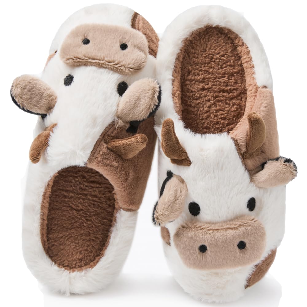 Coswind Kuh Hausschuhe Damen Herren Plüsch Pantoletten Winter Weiche Warme Bequeme Flauschige Tiere Leichte Kuschel Rutschfeste Cozy Geschlossen Lustige Schuhe