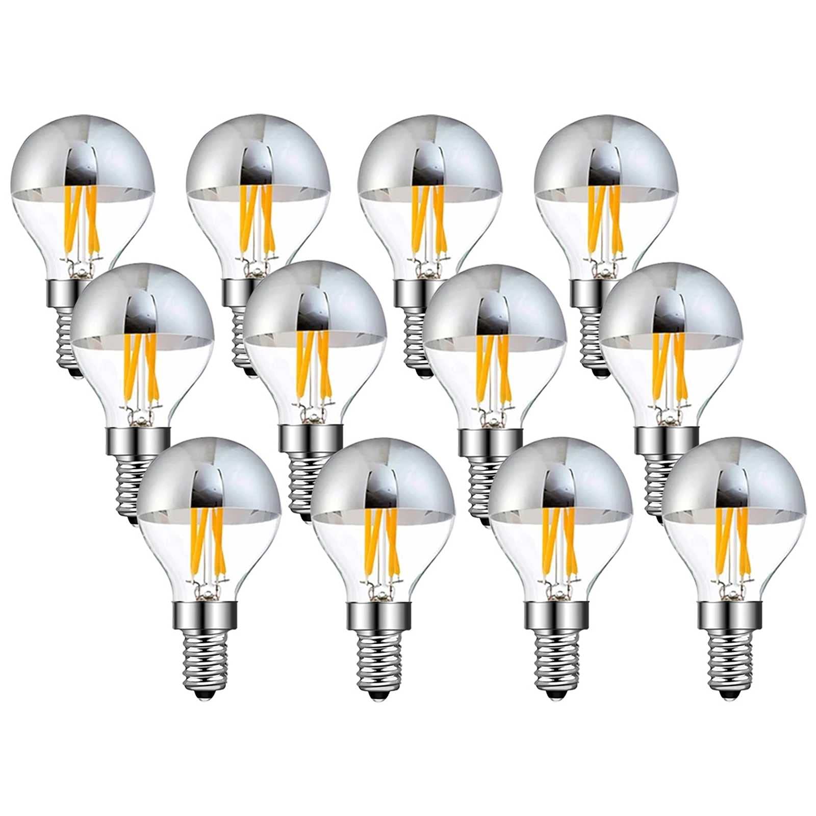 KUNOQXHA 4W G45 Edison LED Bulb 40W Equivalent Half Chrome Silver Tipped Dimmable Vintage LED Filament Bulbs E12/E14/E26/E27 Base Warm White 2700K Decorative LED Globe Light Bulb 6 Pack