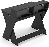 Vista 3 de Glorious Sound Desk - Estación de trabajo de estudio profesional compacta con compartimento extraíble para teclado (negro)