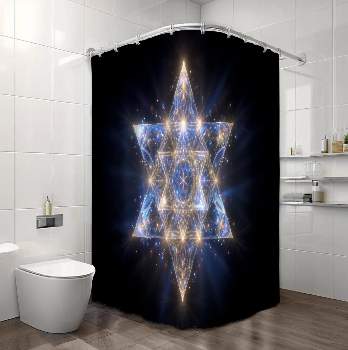 Rideau De Douche Géométrie De L'Hexagramme Abstraction Technologique Tissu Imperméable Lavable avec Crochets Anti Moisissure en Polyester Rideau Douche pour Salle De Bain