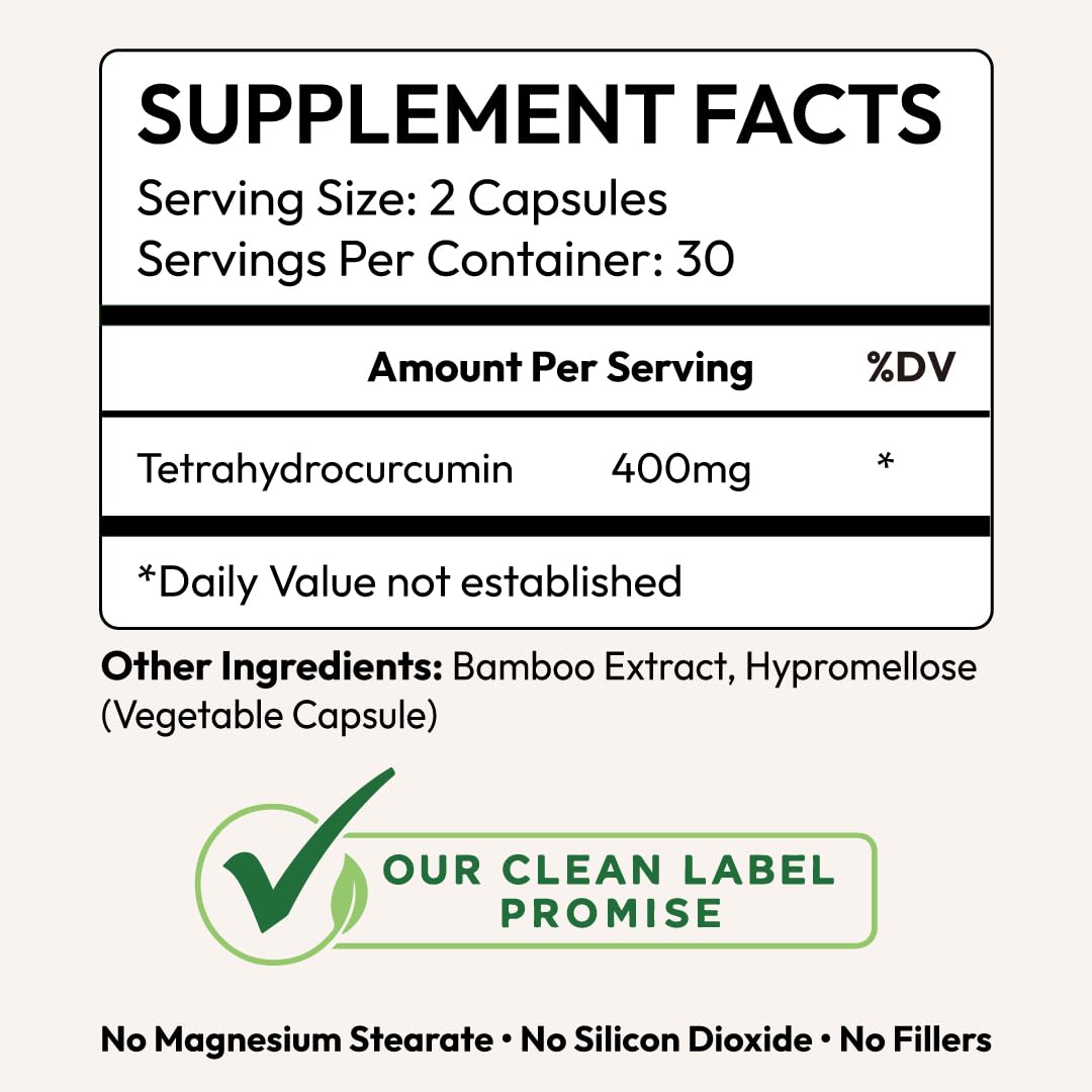 Tetrahydrocurcumin 200mg - 95% Tetrahydrocurcuminoids for Joint & Antioxidant Support - Curcumin Form with Superior Absorption to Turmeric - Vegan, Non-GMO, 60 Capsules — Amazon image 3