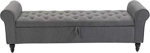 Miniatura 7 de J.C.UP Otomana de almacenamiento de 63 pulgadas, banco de almacenamiento tapizado en el extremo de la cama, otomana acolchada con brazo enrollado