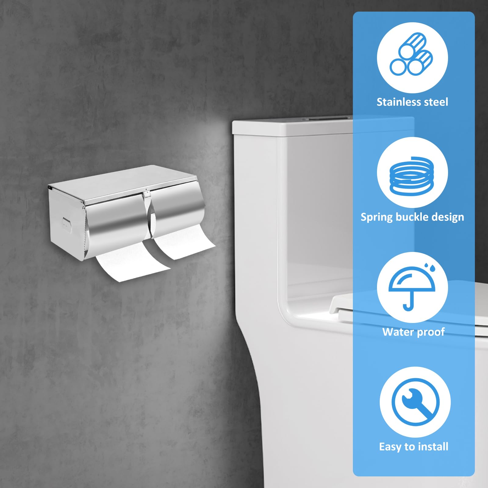 Doppio porta carta igienica con ripiano, dispenser in acciaio inox antiruggine, rotolo forte per bagno e cucina