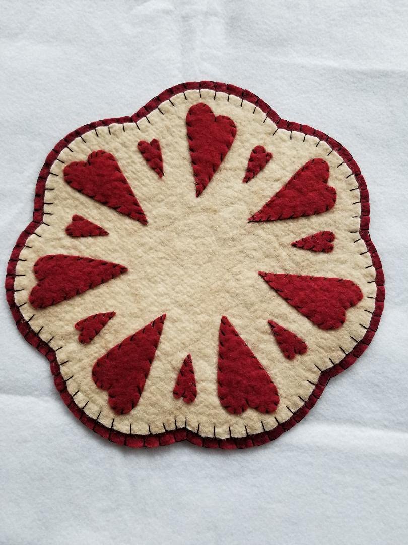 Primitive Candle Mat New Heart 11" dia. Handmade Products