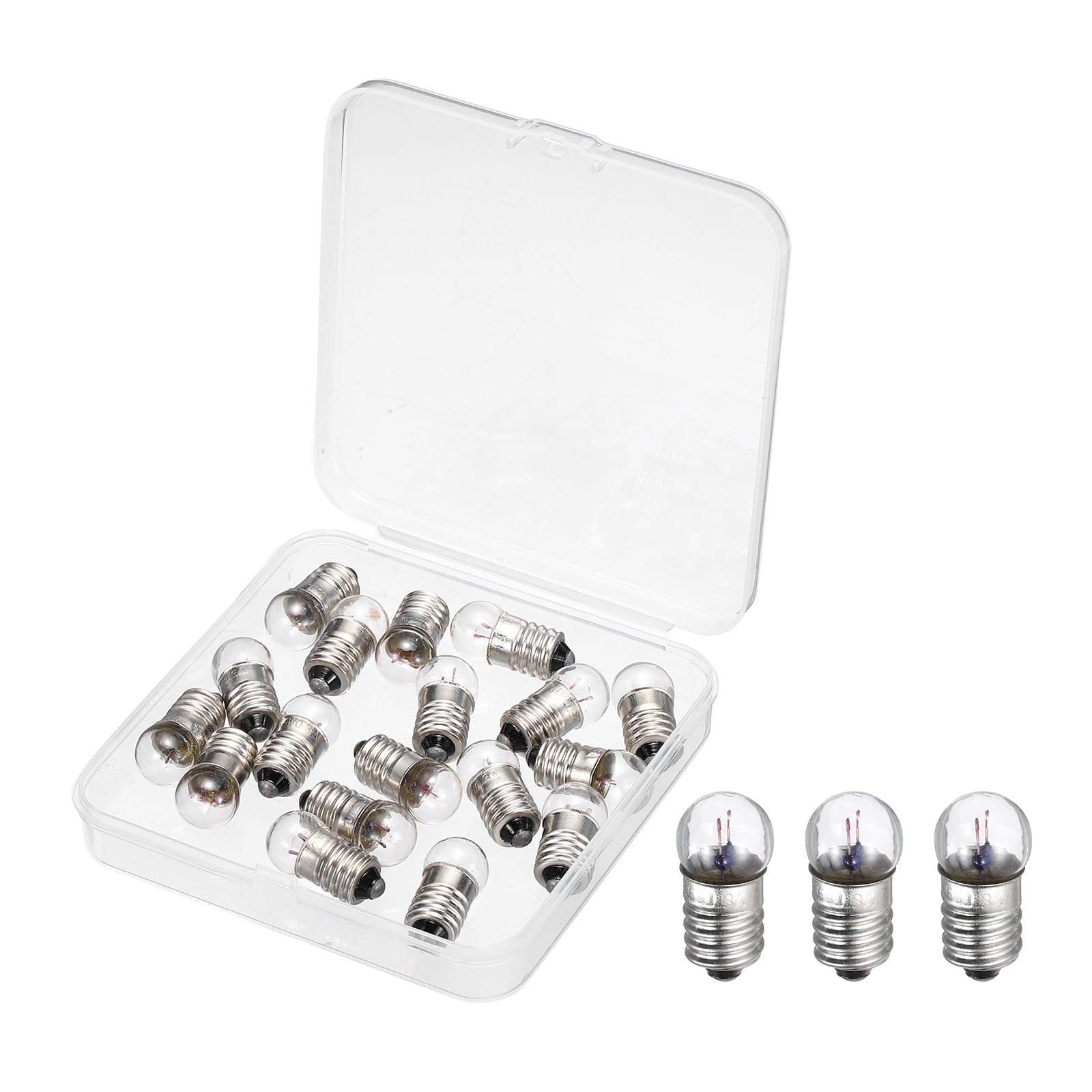 sourcing map 18 Pcs E10 Miniature Screw Base Light Bulbs, 2.5V 0.3A Mini Light Bulbs Flashlight Replacement Lamp 0.75W with Box for Home DIY Circuit Electrical Experiment, Warm Yellow Light