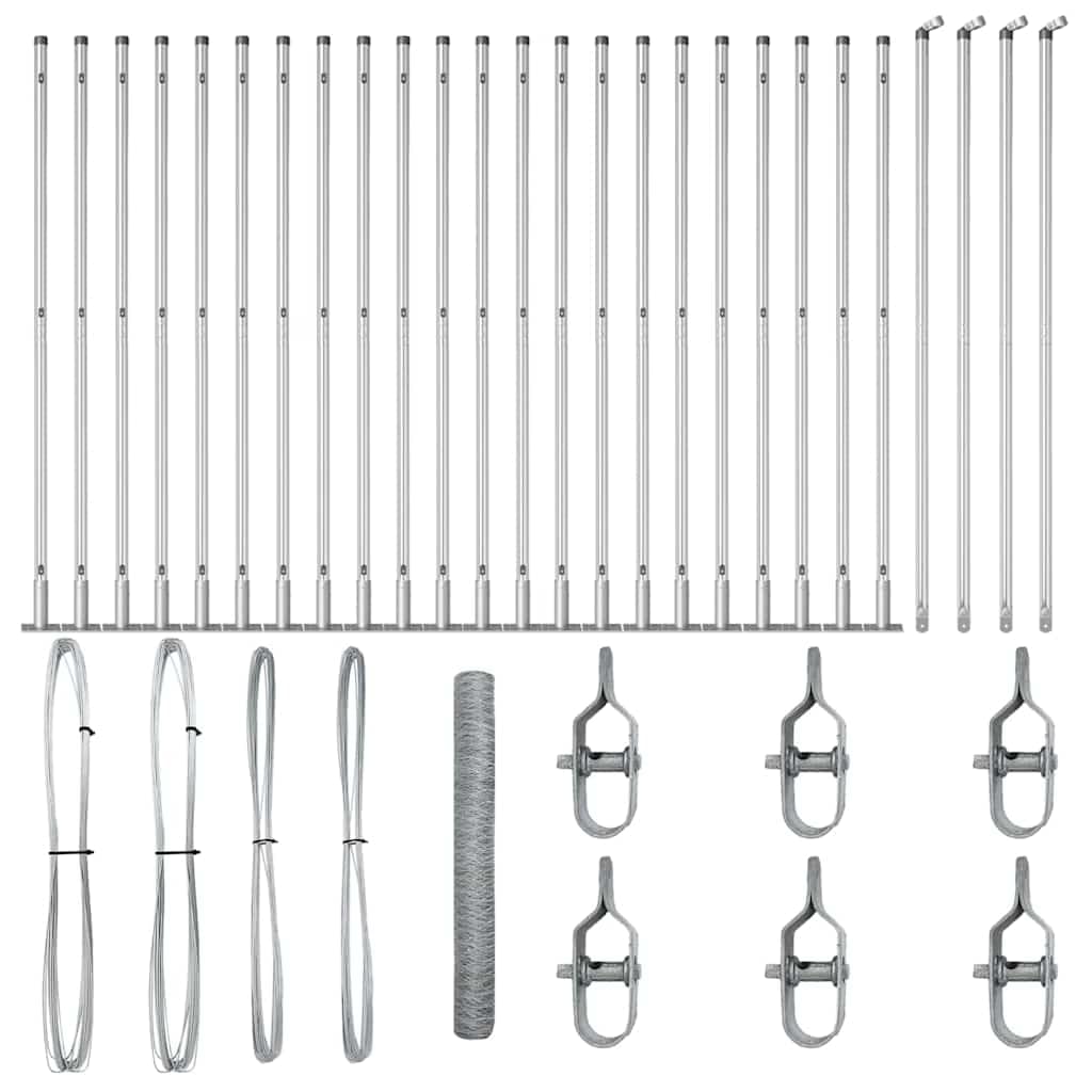 Outdoor Fence Post Silver 50 x 1.2 m 50 mm Mesh Steel Garden Fence Kit with 22 Posts and 1 Panel Corrosion Resistant Weatherproof Secure Boundary for Terrace Yard Security