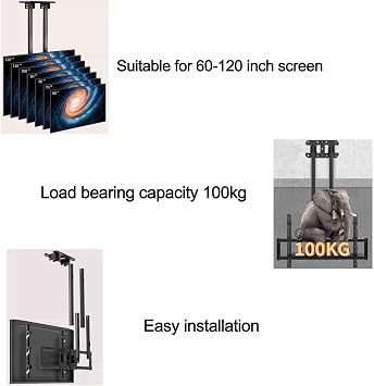 Ceiling TV Stand - Tv Wall Mount,Fits 60-120inch TV Double Bar Adjustable Tilt TV Bracket,Adjustable Height Telescoping Lift,Hanging Roof Bracket,5 To -25° Pitch Ceiling TV Mo