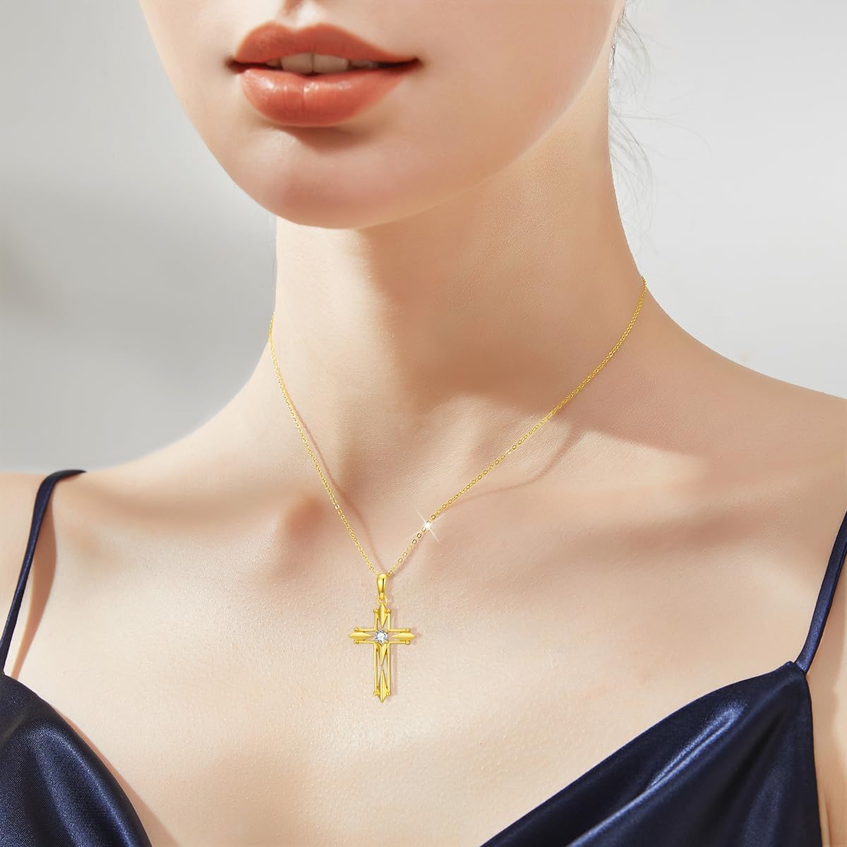 14K Gold Plated Cross Necklace for Women Unique Cross Genuine Diamond Pendant Necklace Dainty Diamond Jewelry Mother's Day Anniversary Birthday Christmas Gifts for Her - Image 3