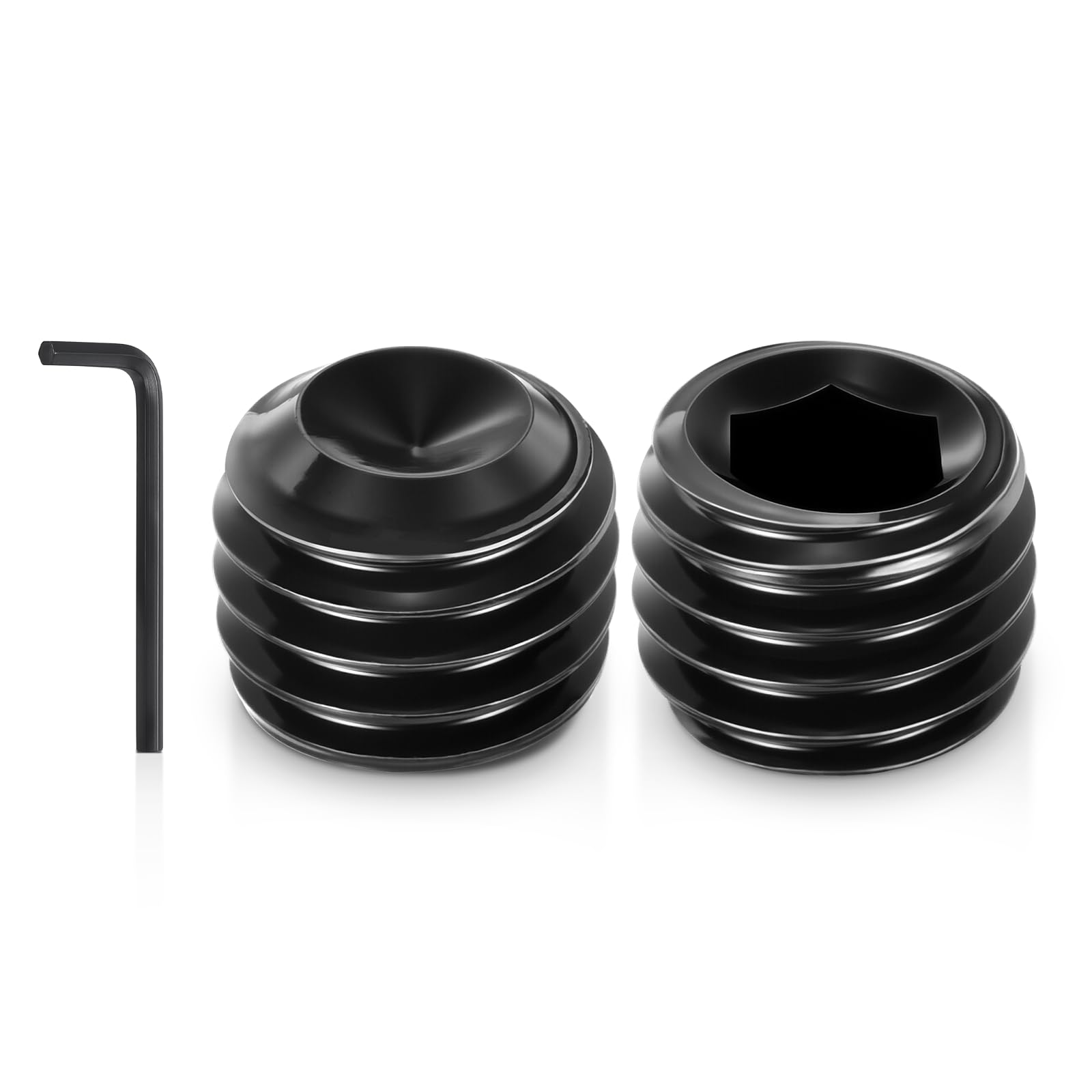 Kozelo 100Pcs Cup Point Socket Set Screws - [M8-1.25x6] Carbon Steel - Black Oxide Finish Hex Socket Grub Set Screws with Hex Key Wrench for Door Handles, Knobs & Light Fixtures