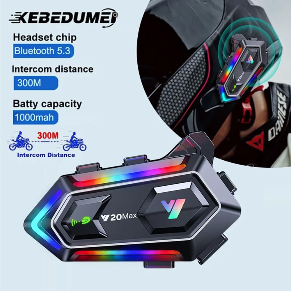 Interfono Bluetooth per casco da moto Y20 MAX con interfono per 2 persone, riduzione del rumore, impermeabile IPX6