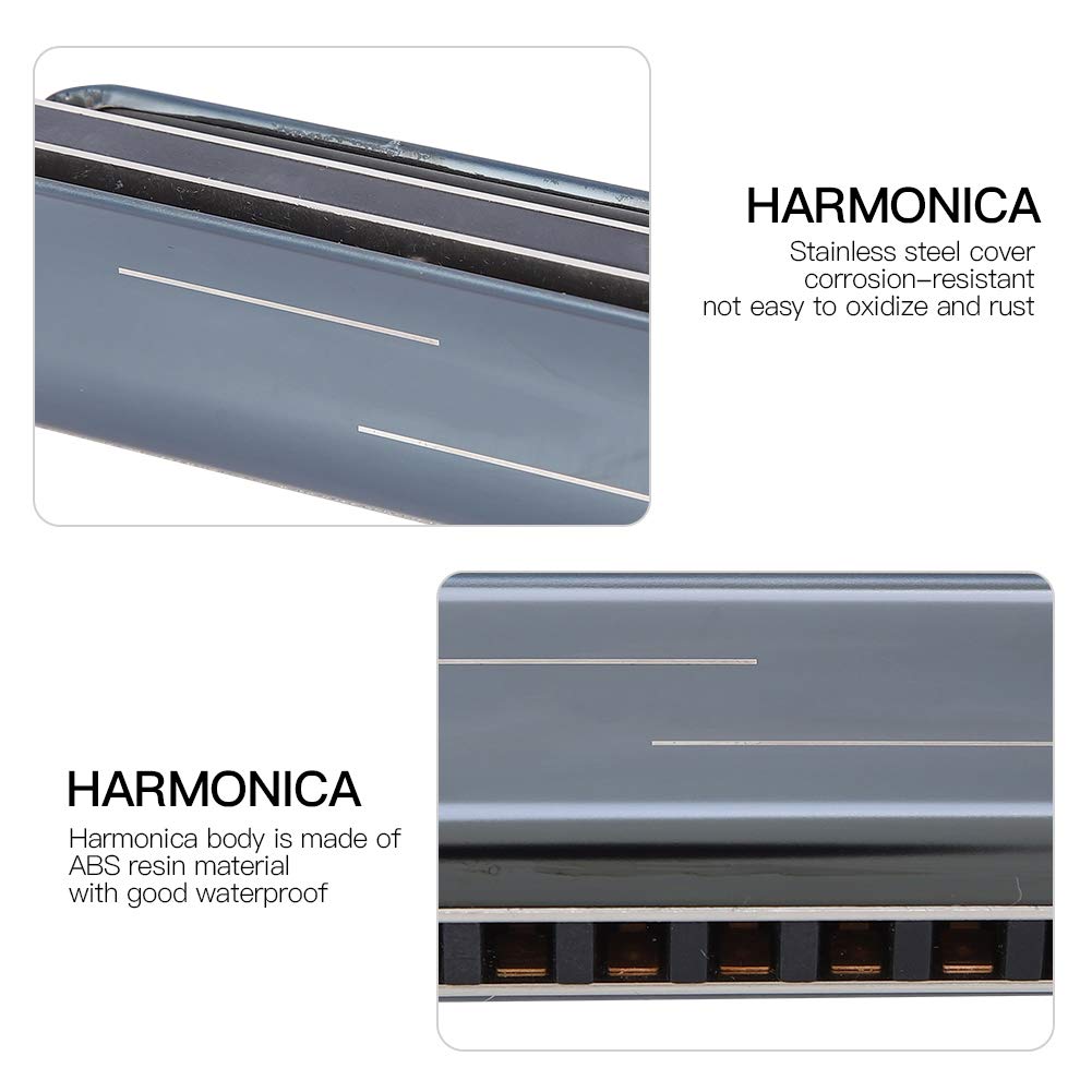 Naroote Armonica Blues Copertura in Acciaio Inossidabile Chiave E Strumento Musicale per Principianti Pratica Armonica a 10 Fori per Bambini E Adulti, Resina Bianca (BLACK)