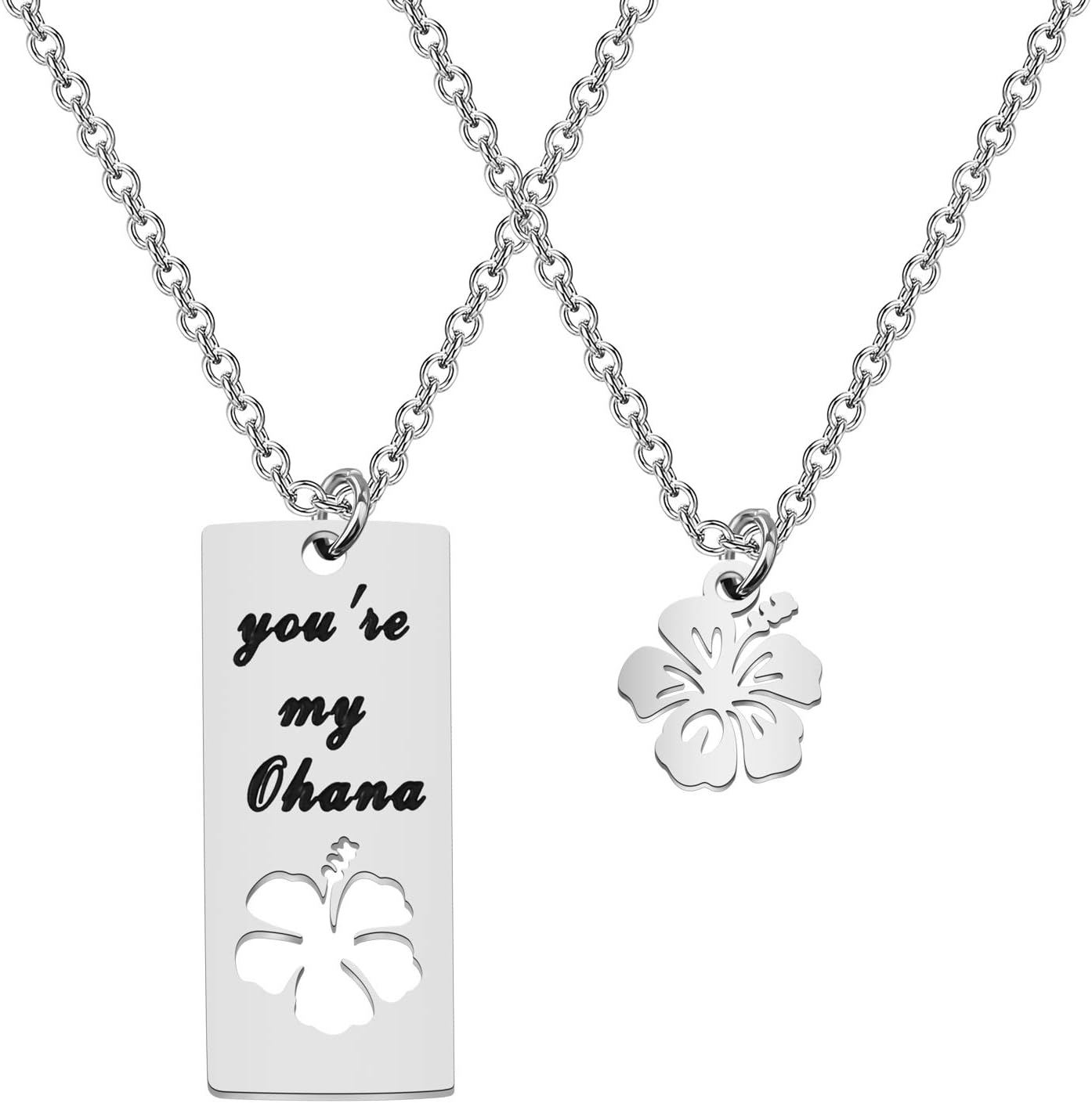KUIYAI You're My Ohana Necklace Set Hibiscus Flower Necklace Hawaiian Gifts for Family Best Friends Ohana Gift