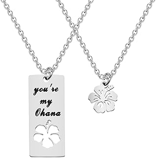 You're My Ohana Necklace Set Hibiscus Flower Necklace Hawaiian Gifts for Family Best Friends Ohana Gift