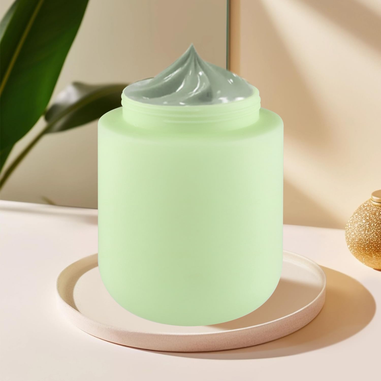 4 Pcs 500g/16.9oz Plastic Containers Large Empty Cosmetic Jars Wide Mouth Makeup Sample Storage Pot with Lids for Lotion Cream Makeup - Green image 5