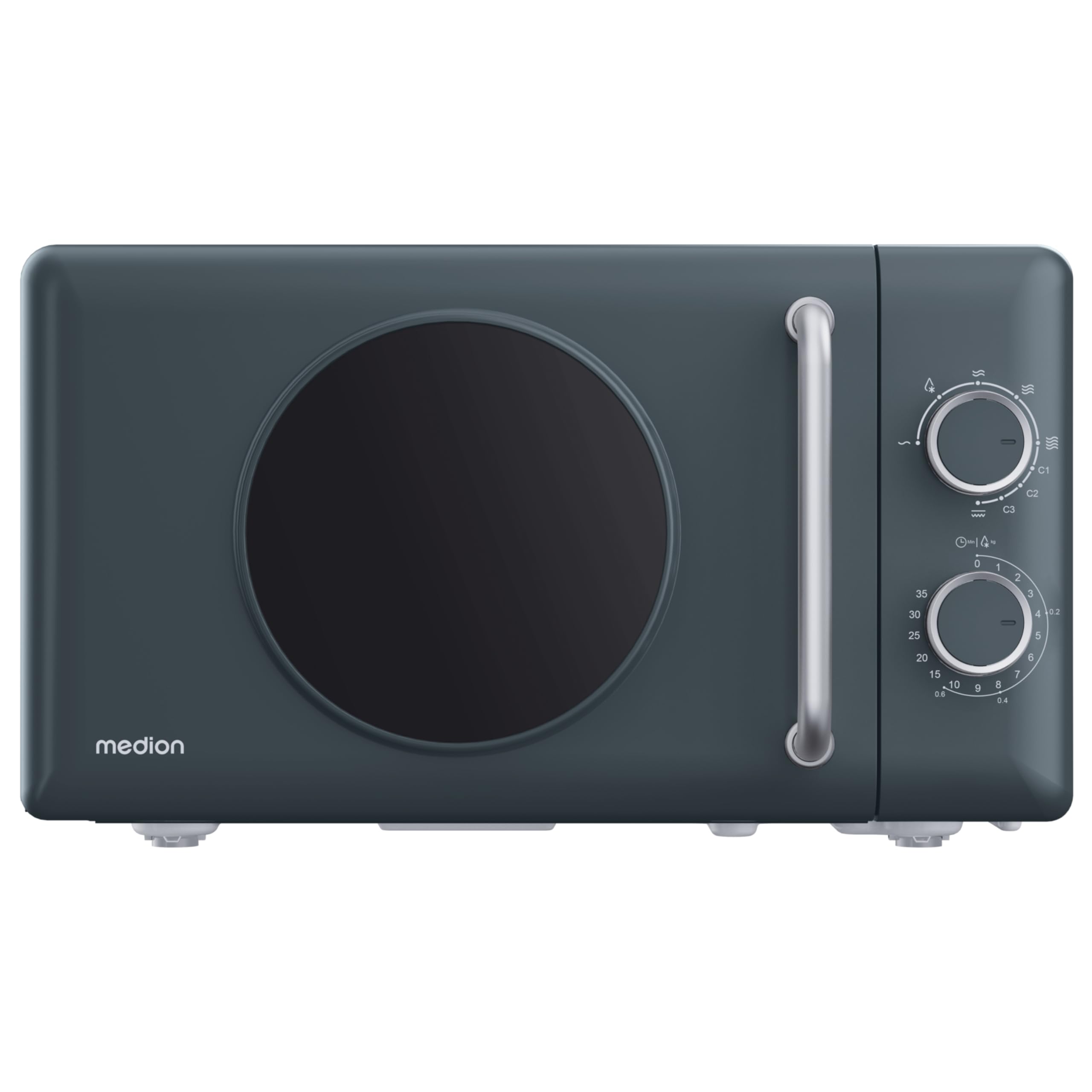 MEDION Retro Mikrowelle mit Grill klein (20 Liter kompakt, 800 Watt, 5 Mikrowellenstufen, 3 Kombi Programme, Timer, Auftaufunktion, MD100119) dunkelgrau