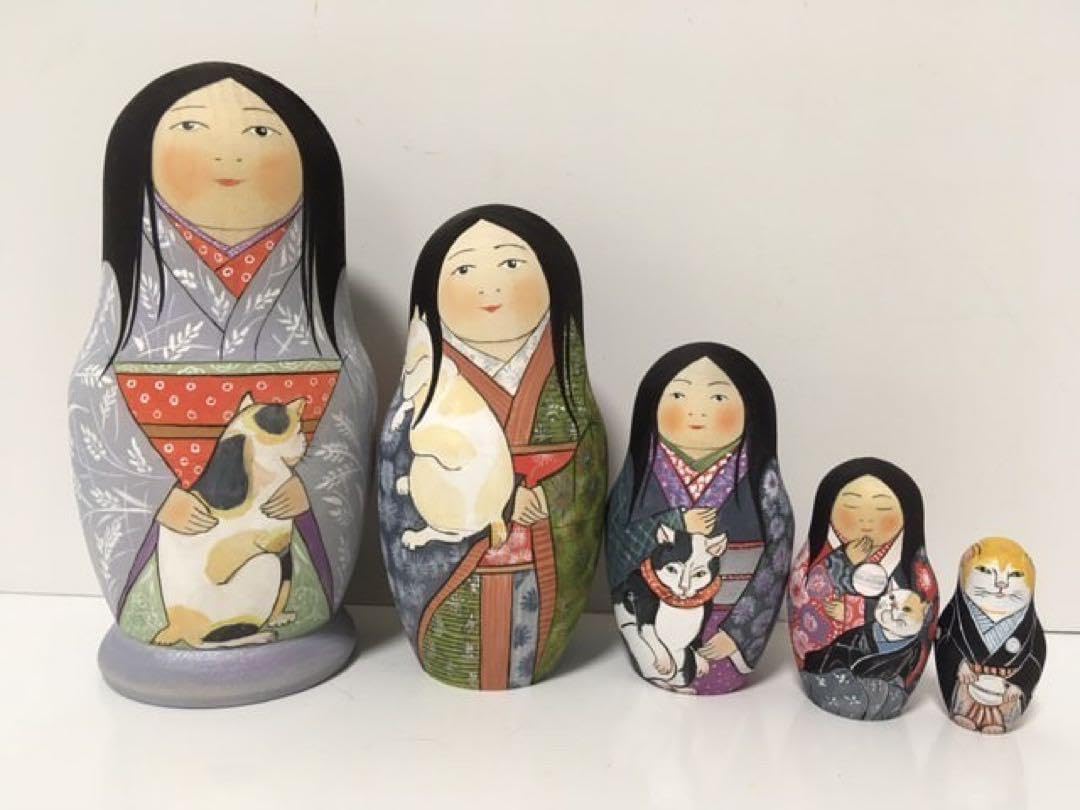 ロシア雑貨☆着物マトリョーシカ(5P)ネコ 和風 ボボワ作 ロシア雑貨☆着物マトリョーシカ(5P)ネコ 和風 ボボワ作 【公式
