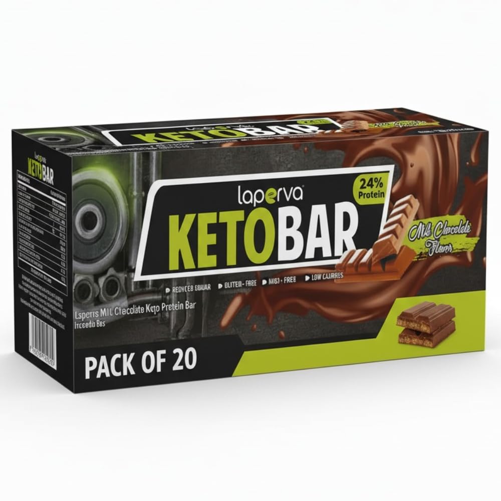 laperva Keto Choco Bar, Pure Whey Protein Chocolate Bars, Keto Friendly, Vegetarian, Rich in Fiber & Low Calories (Milk Chocolate - 20 Bars)