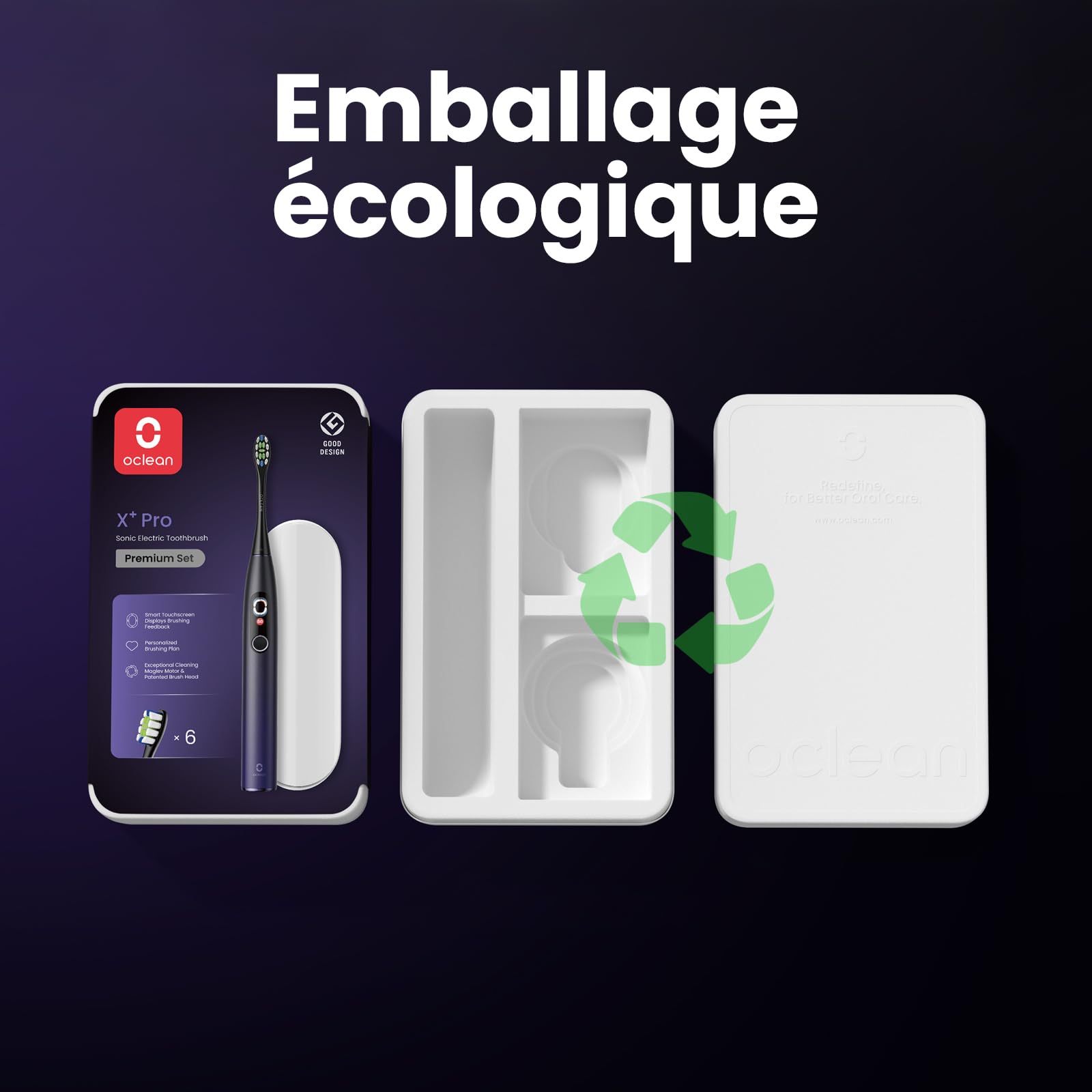 Oclean X Pro Set Brosse à dents électrique, 6 Brosettes et Étui de voyage, 3 Modes et Écran tactile intelligente, Suivi en temps réel, Autonomie 30 jours, Minuteur & Rappel, Set Violet