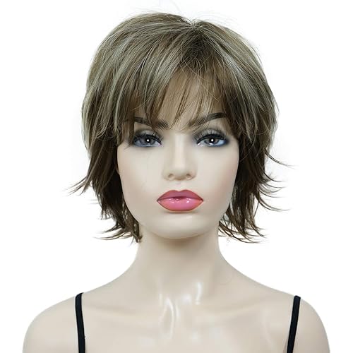 Lydell Short Layered Shaggy Full Synthetic Wig Wigs 12TT26 Brown Highlights