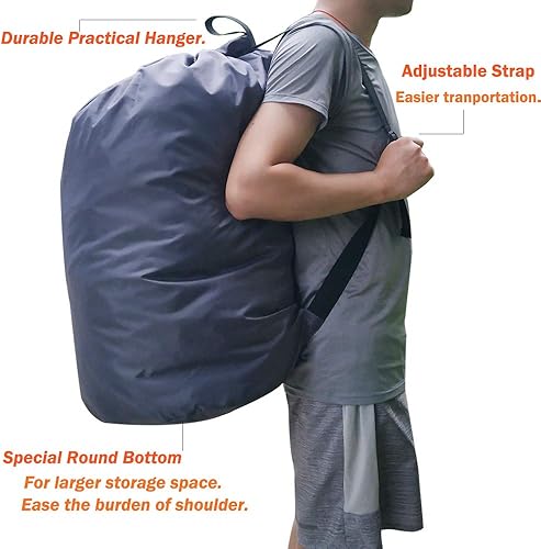 Miniatura 7 de Bolsa de lavandería con correa, bolsa de hombro de nailon para ropa sucia con cierre de cordón, a prueba de desgarros, lavable, forros de lavandería
