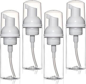 Foam Pump Bottle 1.7oz Travel Foaming Pump Bottle, TSA Approved, 4 Pack Mousse Foam Soap Dispenser Plastic Mini Empty Refillable Containers for Shampoo, Shower Gel, Hand Soap, Facial Cleanser