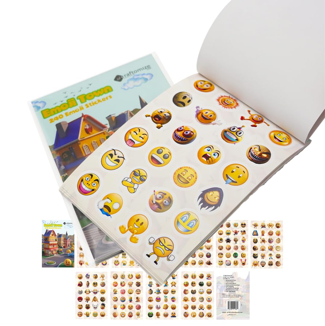 CraftomizeUSA Smiley Town Sticker Book, 240 Smiley Face Stickers, Stickers, for Kids, classrooms, Scrapbooking, Expressions face Party Favors 10
