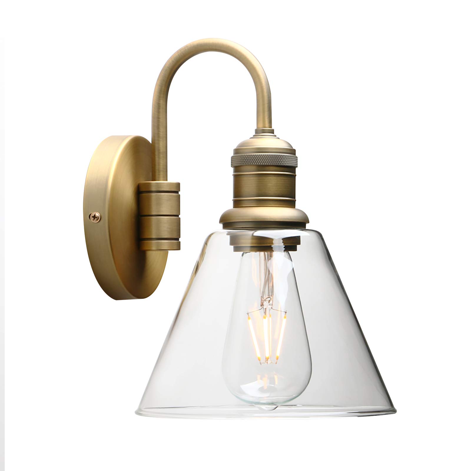 Yosoan Lighting Modern Vintage Industrial Glass Sconce Wall Light Fitting with 7.3” Clear Glass Lampshade, for Office Home Kitchen Living Room Bedroom Loft Bar (Antique)