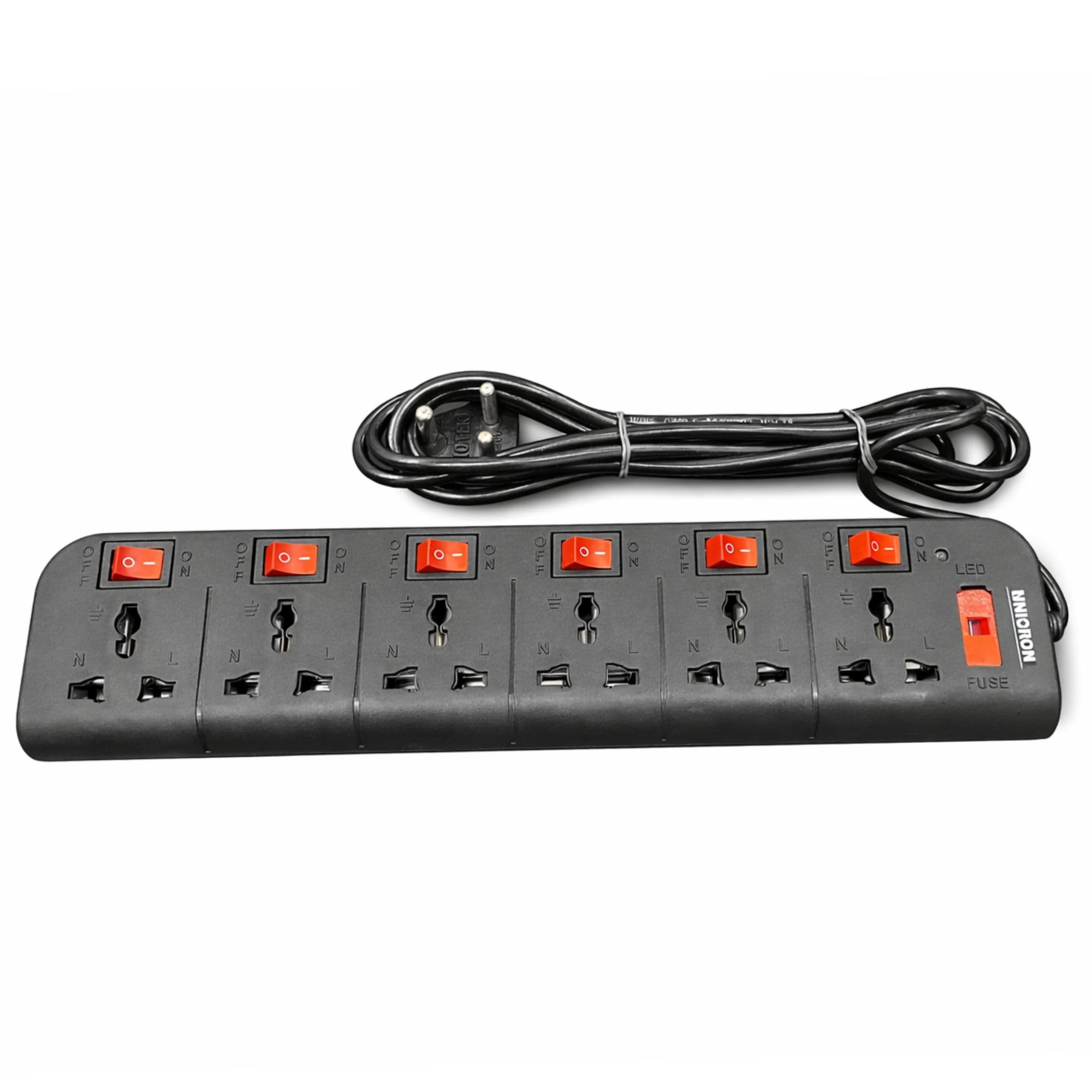 UNICRON Extension Board 10Amp Output 250 Volts with 2 Mtr Extension Cord & Surge Protector | Master Switch, Safety Shutter, 6 International Sockets | Multi Plug Travel Adapter for Home Appliances-image-26