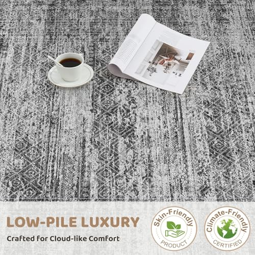 9x12 Area Rug Living Room Rugs - Washable Neutral Modern Abstract Soft Thin Rug Indoor Floor No Slip Rug Carpet for Bedroom Under Dining Table Home Office Decor - Dark Gray