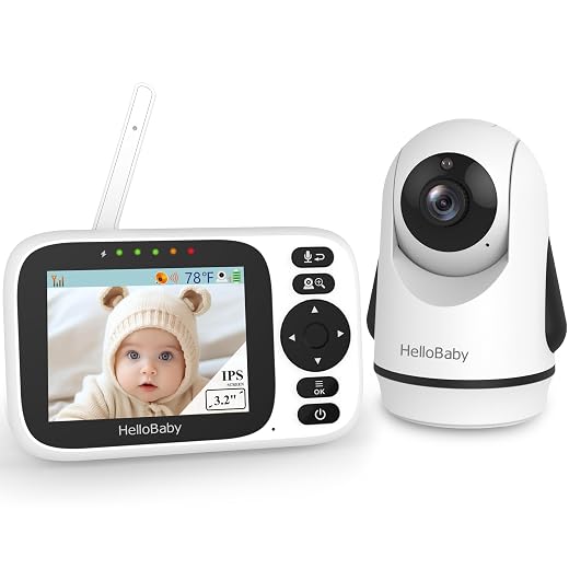 HelloBaby Baby Monitor with 3.2'' IPS Screen - Baby Camera Monitor with Remote Pan-Tilt-Zoom Camera No WiFi, Infrared Night Vision, 1000ft Wireless Connection
