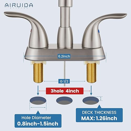 Miniatura 7 de Airuida Grifo de baño de níquel cepillado de 4 pulgadas, juego central de lavabo para caravana, grifo de lavabo de baño con varilla de elevación,
