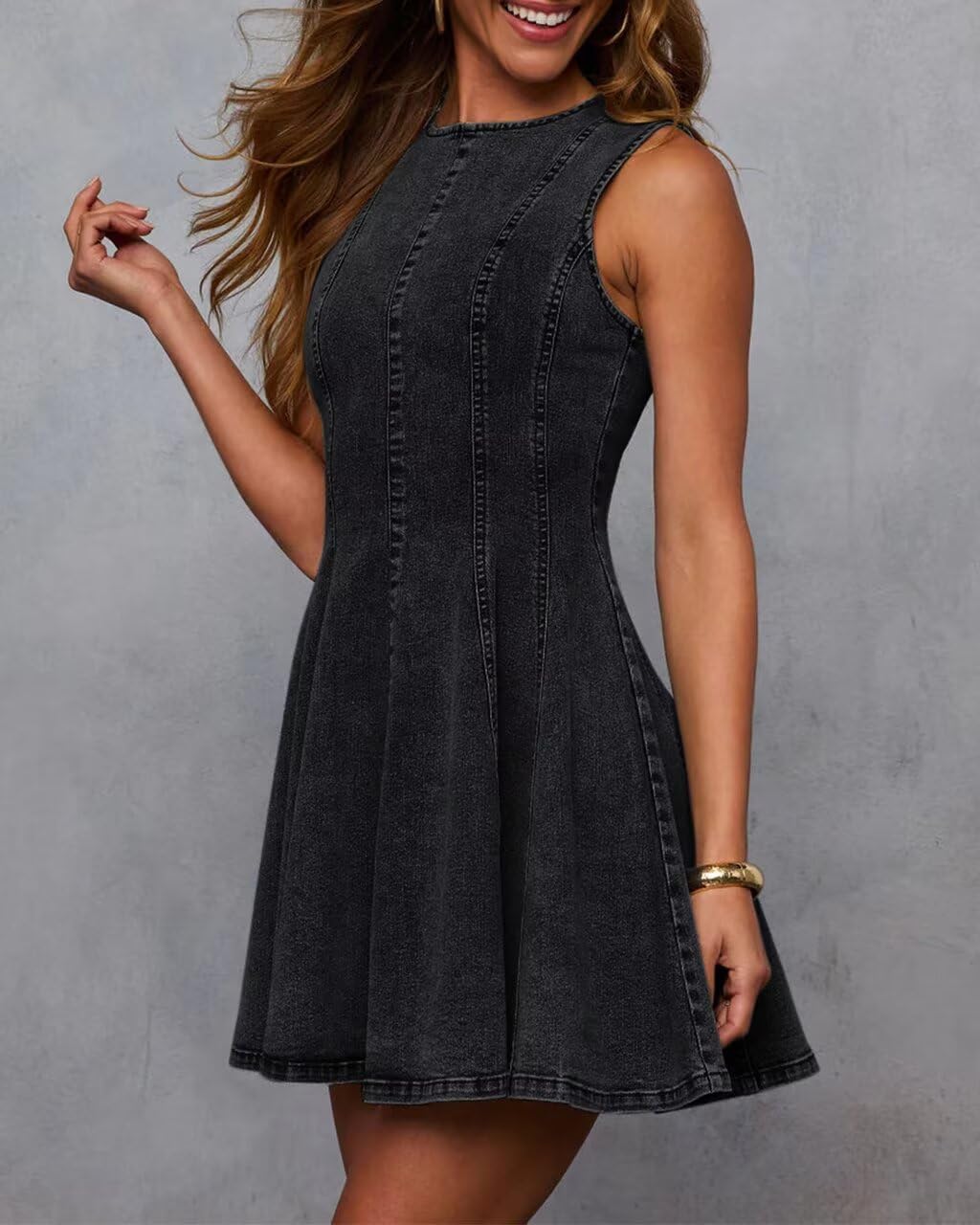 KDF Denim Dress for Women Sleeveless Babydoll Tank Jean Dress Slim Fit A-Line Summer Dresses for Women 2025 - Image 3