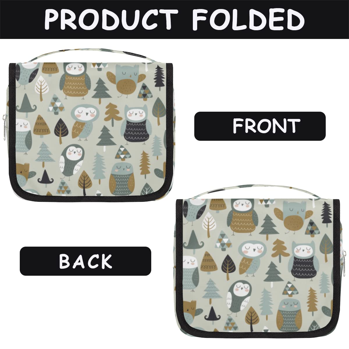 Sowa ptak podróżna kosmetyczka kreskówka sowa torba do mycia torba unisex wiszące przybory toaletowe kosmetyczne organizer do makijażu, wielobarwny, Jeden rozmiar