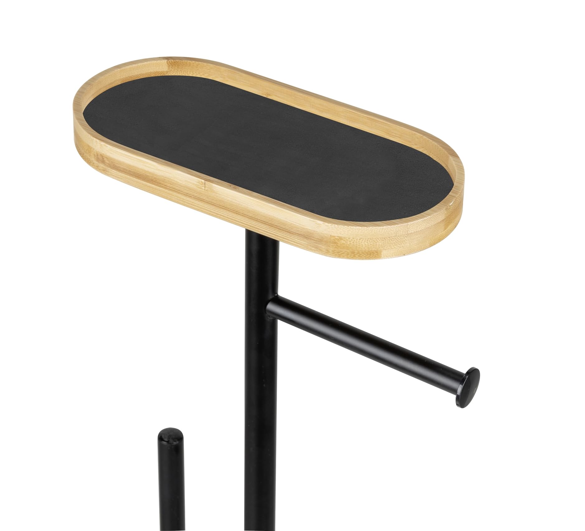Stand WC-Garnitur Mod. Pomarolo, Bambus, Stahl, Natur/schwarz, 25x70,5x17 cm, inklusive Ablagefläche für Handy