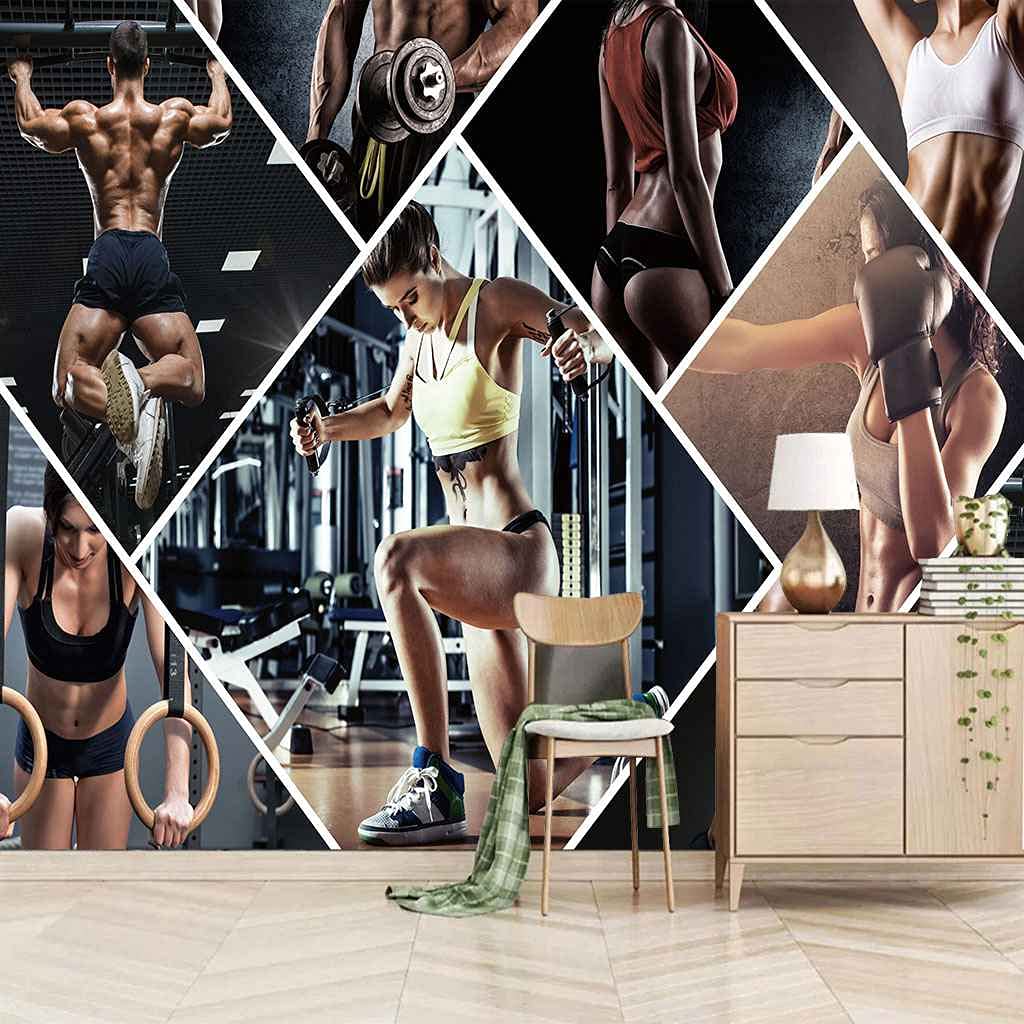 Papier peint fitness 3D auto-adhésif pour un salon moderne
