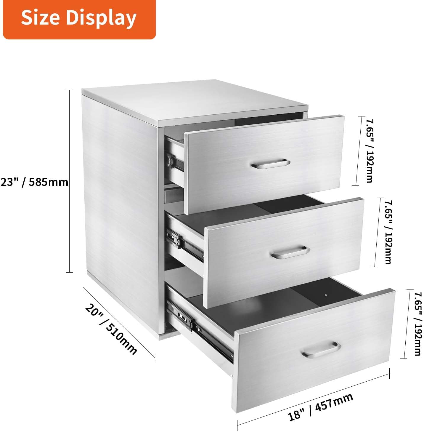 JIEJIN Outdoor Kitchen Drawers Stainless Steel Triple BBQ Island Drawer Flush Mount Outdoor Kitchen Cabinets with Handles with Wheels for Outdoor Kitchens or BBQ Island Patio Grill Station, Silver