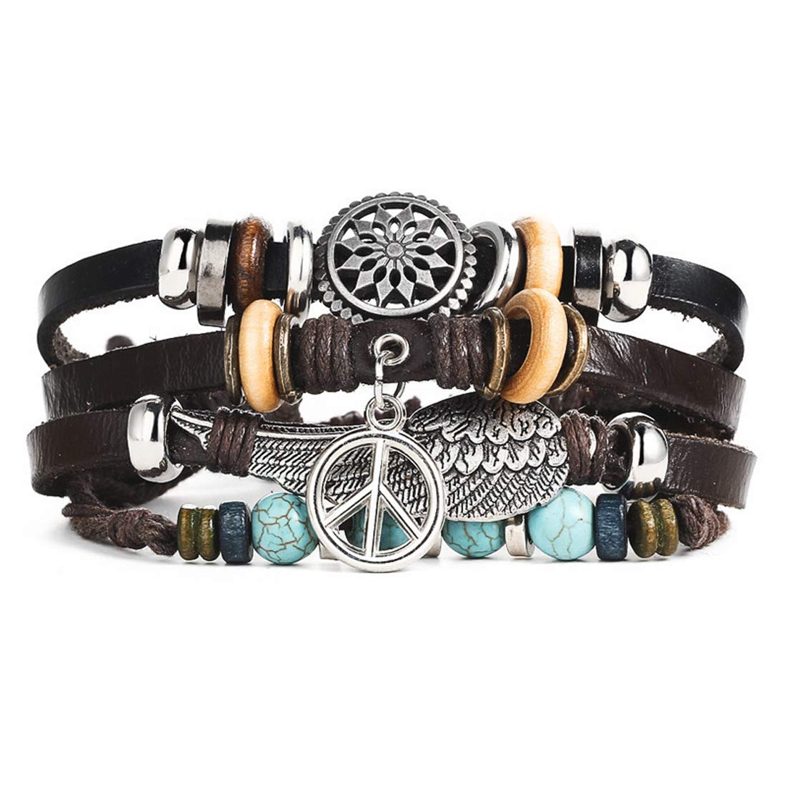 Jewels Galaxy Beads Multi Layers Leather Rope Bracelet For Men (CT-BNG-49086) (B08HX1CH83) Amazon Price History, Amazon Price Tracker