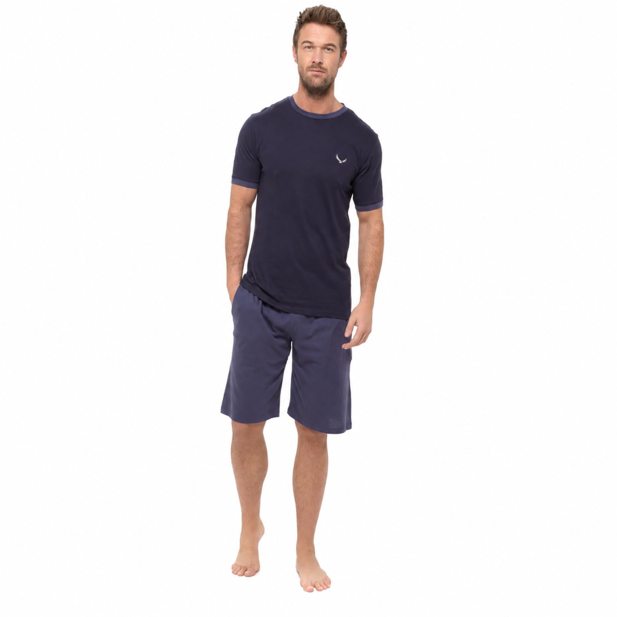 Mens Navy Logo Short Sleeve Top & Shorts Pyjama Set XL-image-2