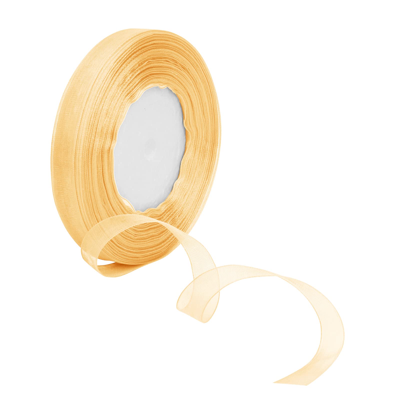 Gold Organza Ribbon 12mm Wide for Crafting Gift Wrapping Sewing, 45m Gold Chiffon Ribbon Fabric Ribbon Sheer Ribbon for Christmas Wedding Baby Shower Birthday Party Decorations