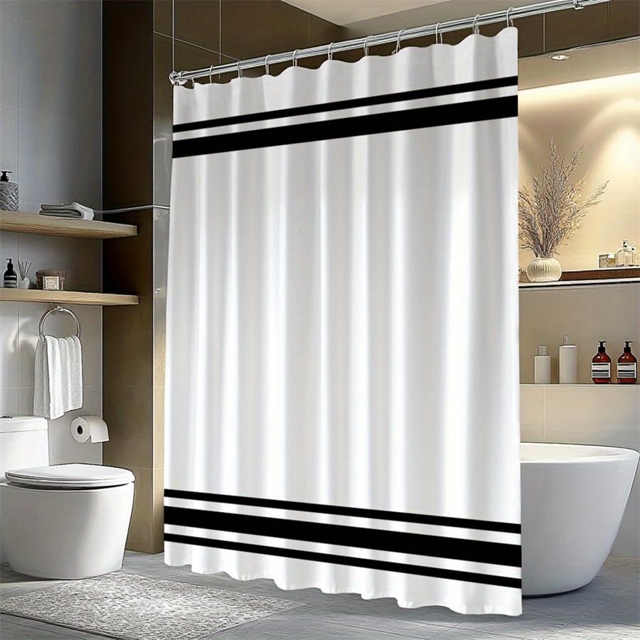 Rideau de douche anti-éclaboussures polyester noir et blanc 90x170 pour sol sec - 2