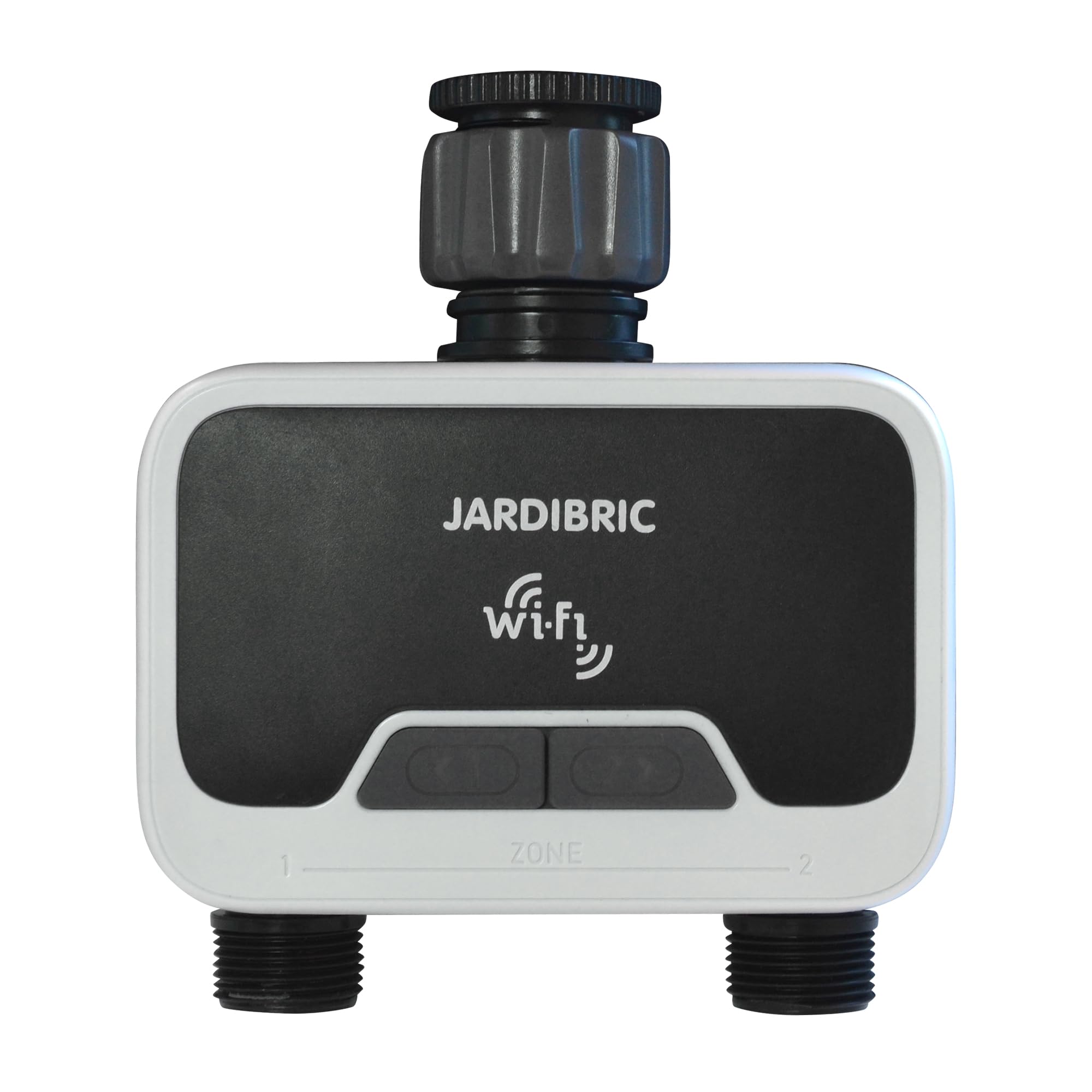 Jardibric - Programmatore di irrigazione WiFi con App "Tuya Smart", Controllo remoto e vocale, IP54, Portata 2100 L/h, Pressione 0,5-8 Bar, 2 Vie, Funzione Manuale e Rain Dela